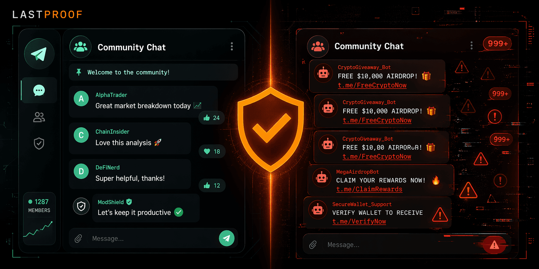 lastproof blog cover for do i need a community manager for my memecoin, black background with orange and mint green lastproof wordmark