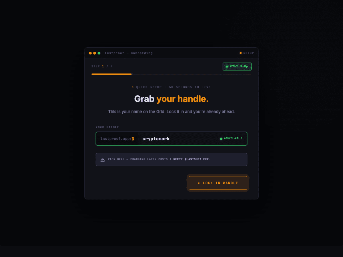 Register profile — paste your Terminal ID and claim your @handle