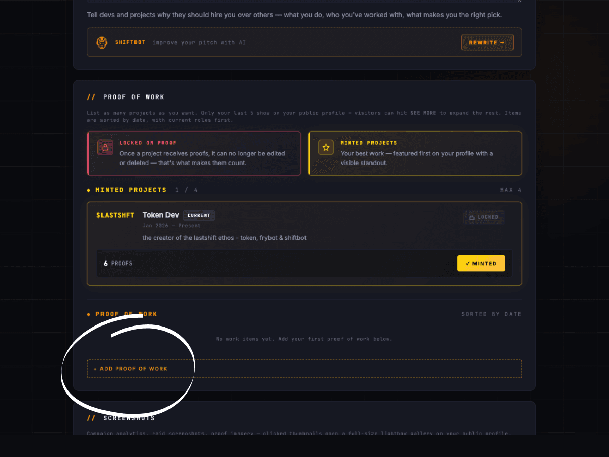 Dashboard — add and edit work items
